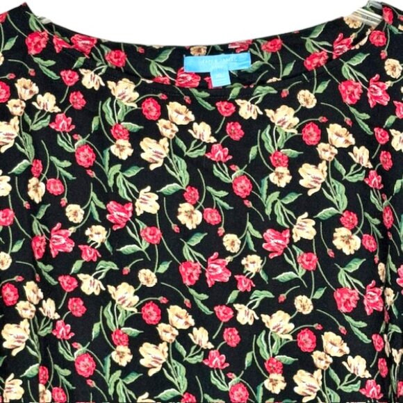 DRAPER JAMES RSVP™ Cinched Elbow Sleeve Floral Top - Black/Multi - XL - Picture 4 of 10